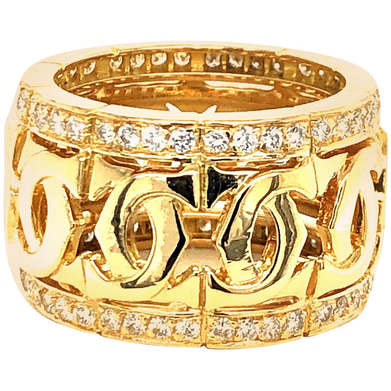 Cartier Yellow Gold and Diamond Signature C Ring