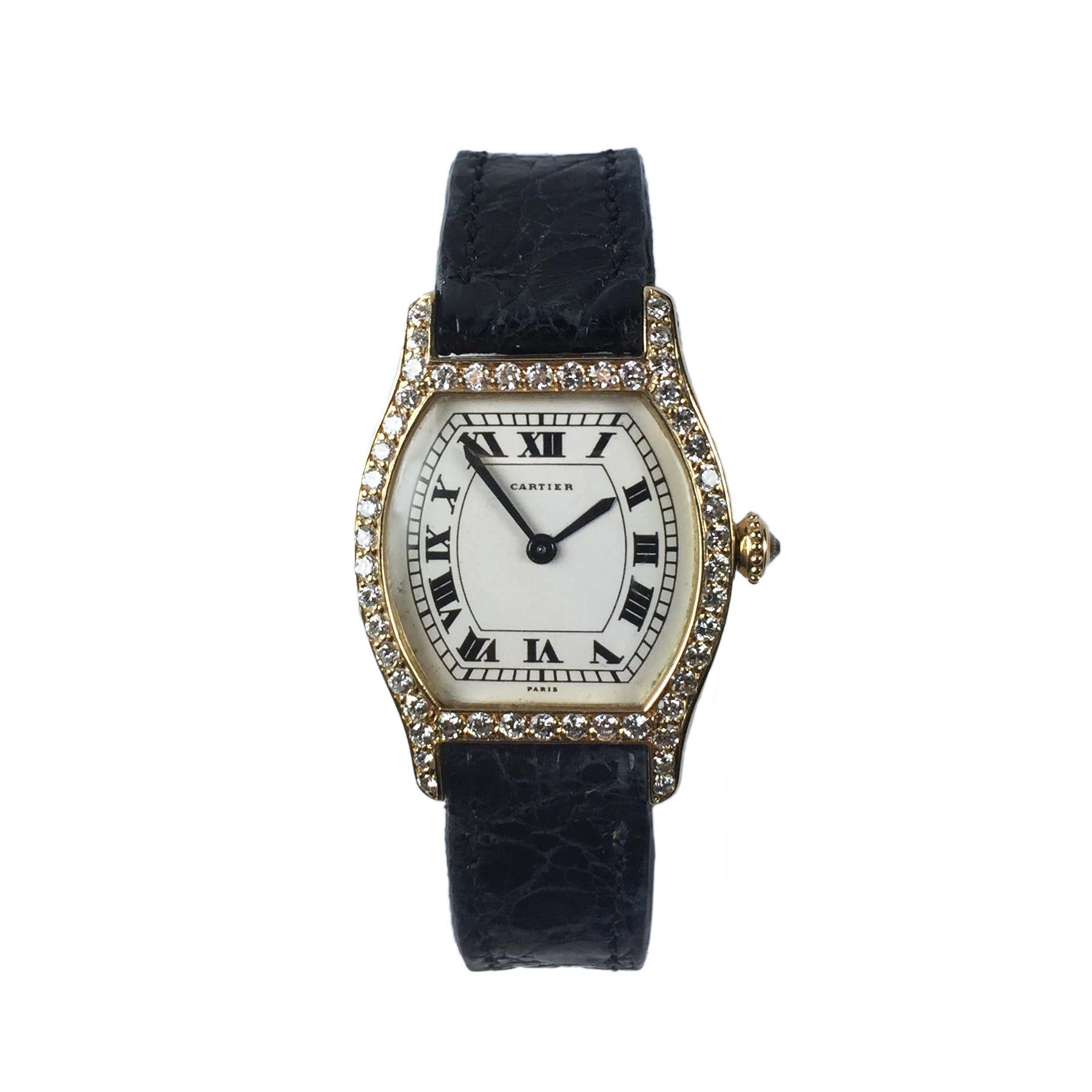 Cartier Yellow Gold and Diamond Tortue Ladies Quartz Wristwatch
