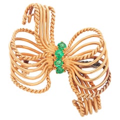 Cartier 14 Karat Yellow Gold and Emerald 1.75 Inch by 1.5 Inch Brooch