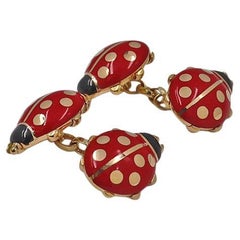 Vintage Cartier Yellow Gold and Enamel Ladybug Cufflinks