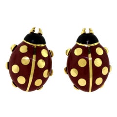 Cartier Yellow Gold and Enamel Ladybug Dual Purpose Brooch or Earring Set, 1990