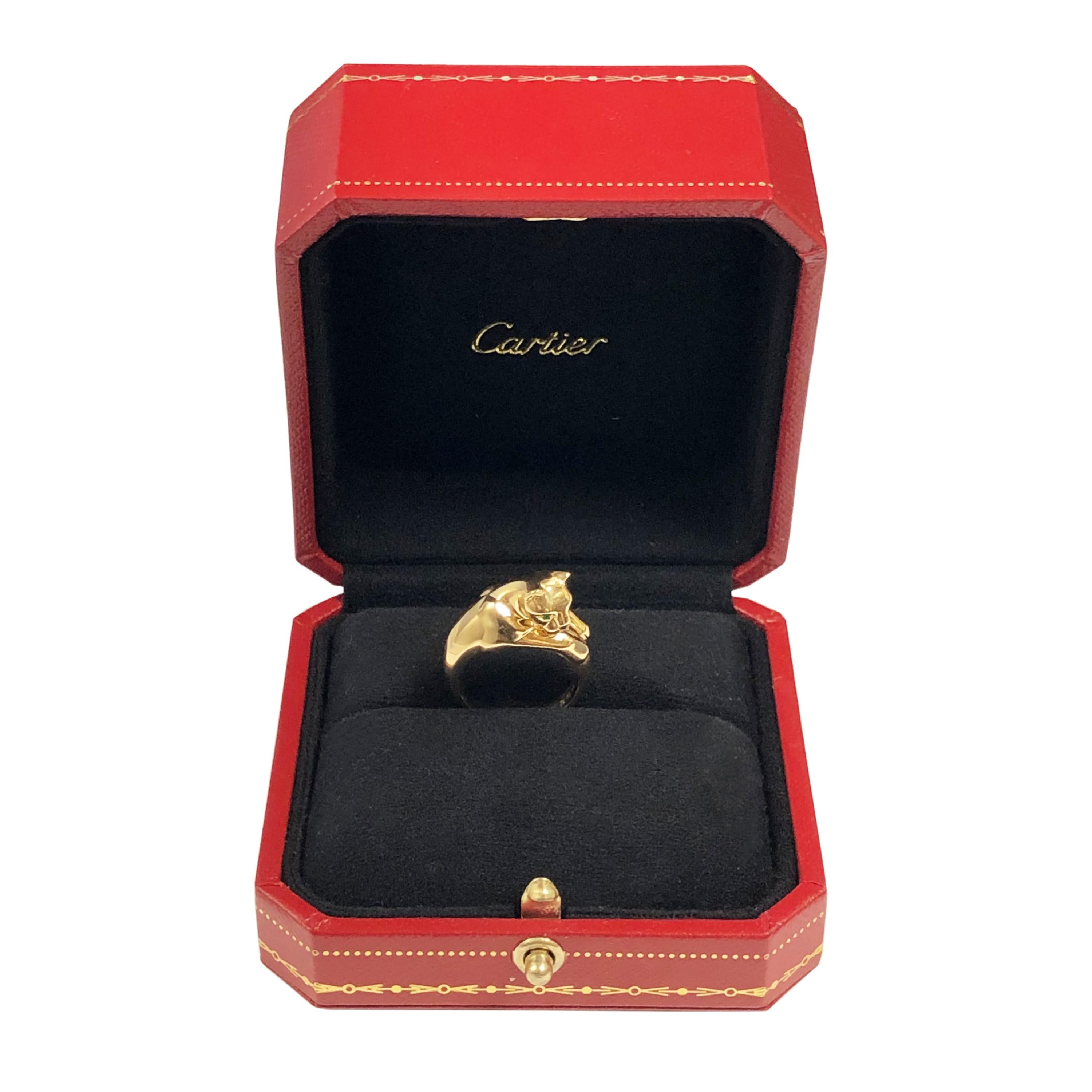 Round Cut Cartier Yellow Gold and Gem Set Panther Ring