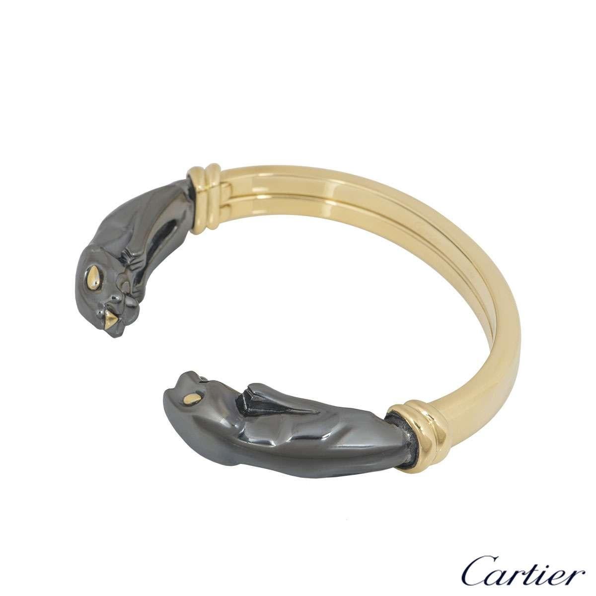 Uncut Cartier Yellow Gold and Hematite Panthere Cuff Bracelet
