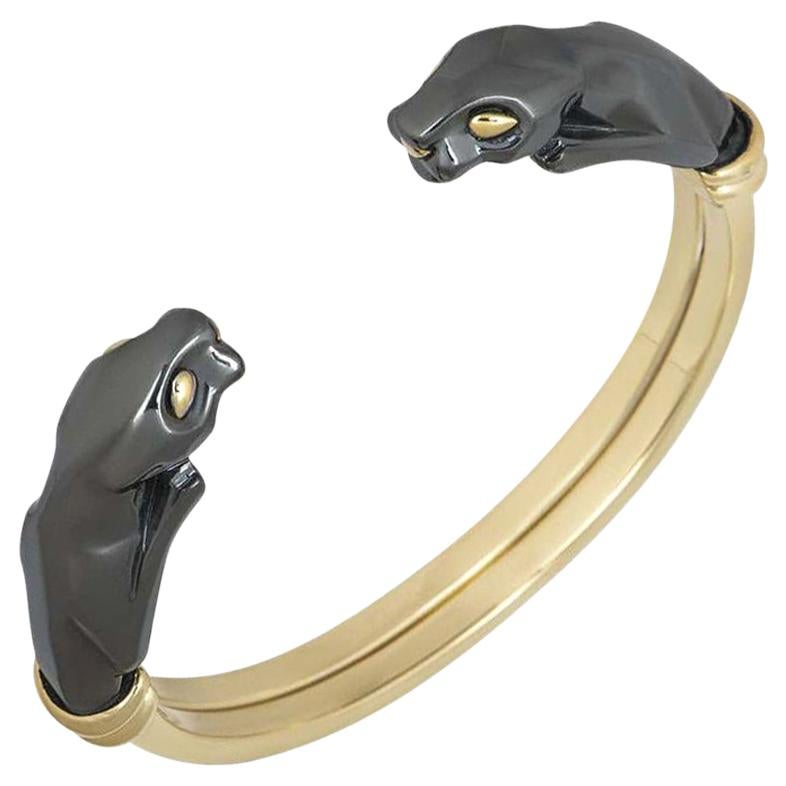 Cartier Yellow Gold and Hematite Panthere Cuff Bracelet