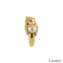 Cartier Gelbgold und Perle Panthere Ring mit Smaragd-Augen
