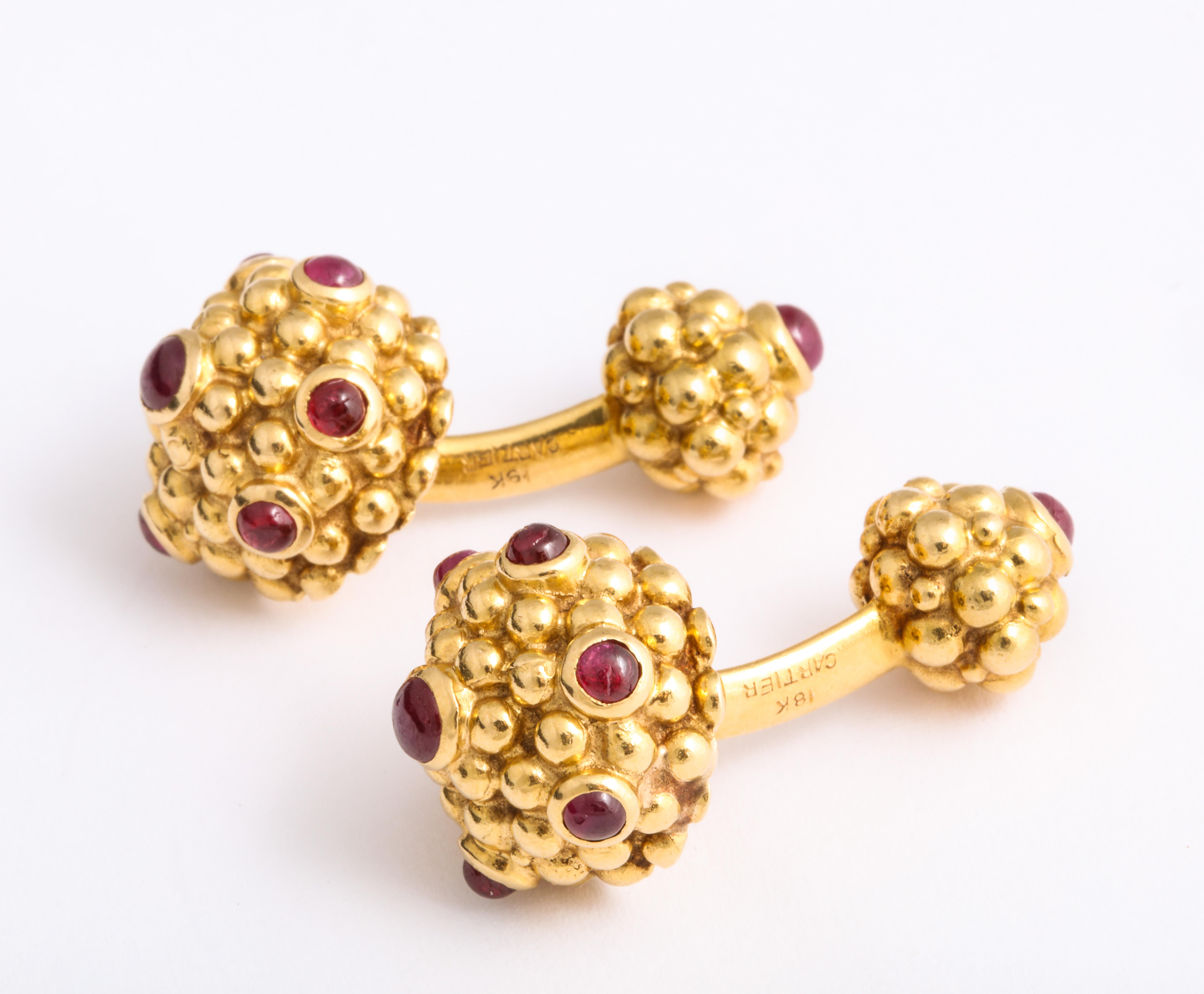 Cartier Yellow Gold and Cabochon Ruby Cufflinks 