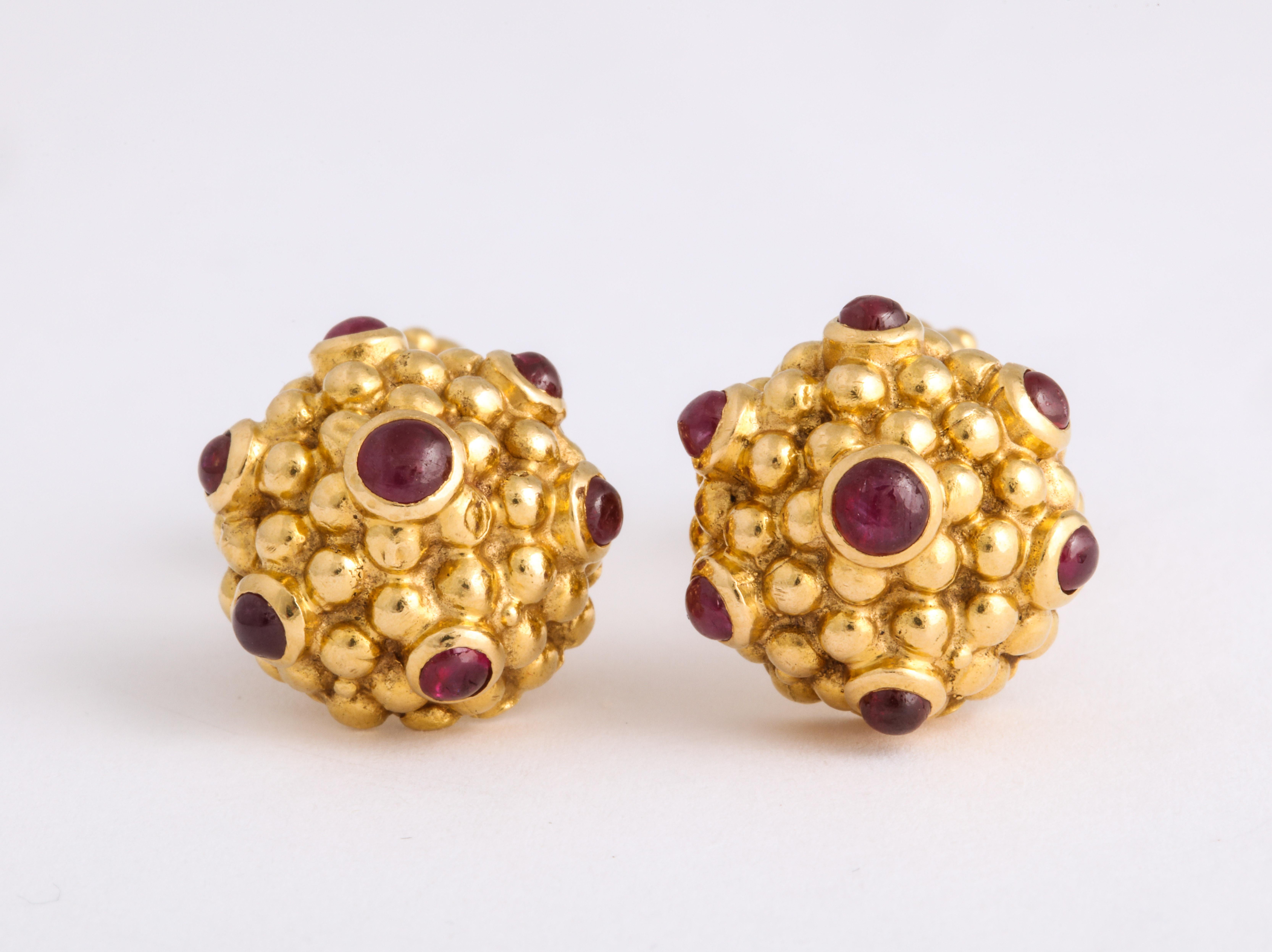 Cabochon Cartier Yellow Gold and Ruby Cufflinks