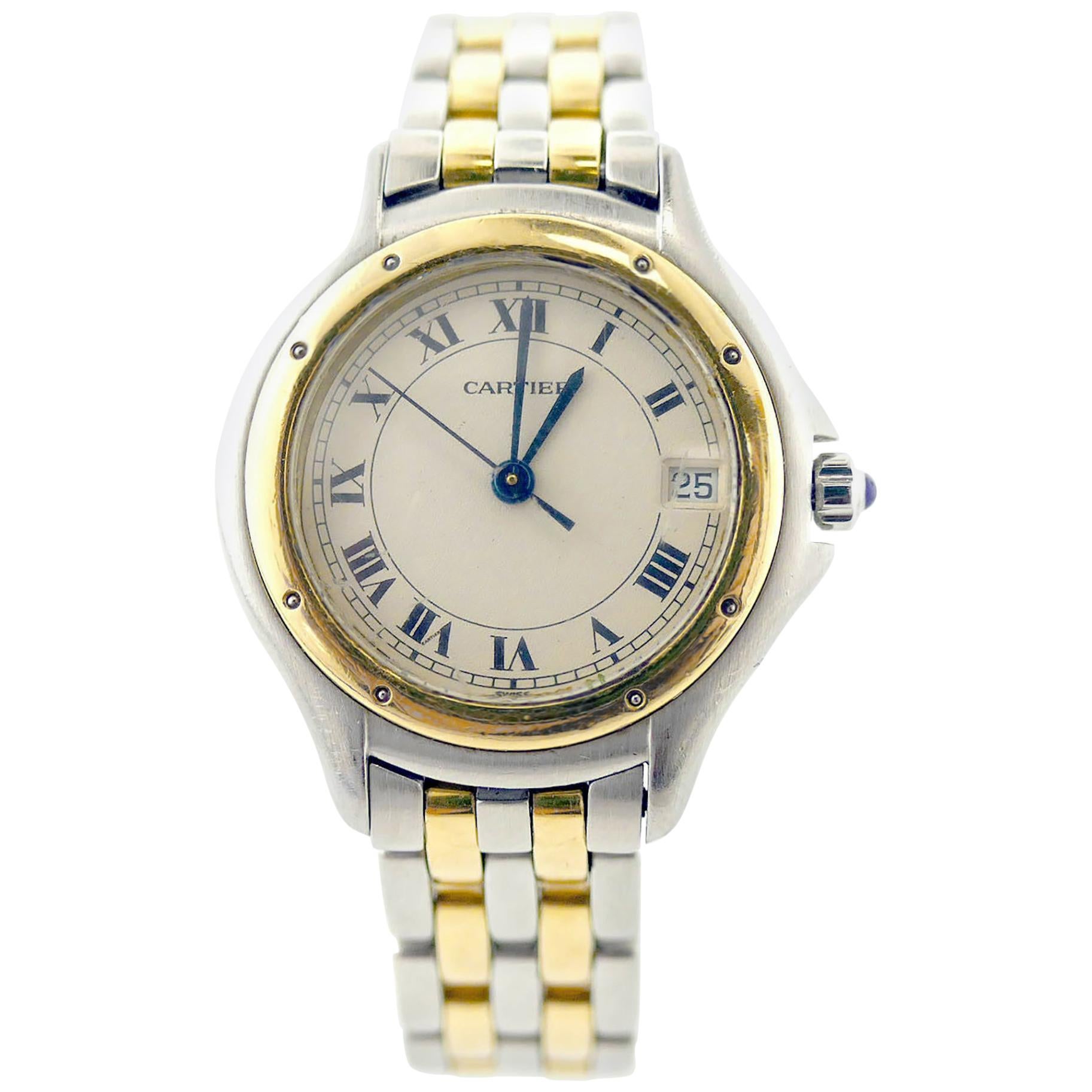Cartier Yellow Gold and Stainless Steel Women's Cougar Watch For Sale