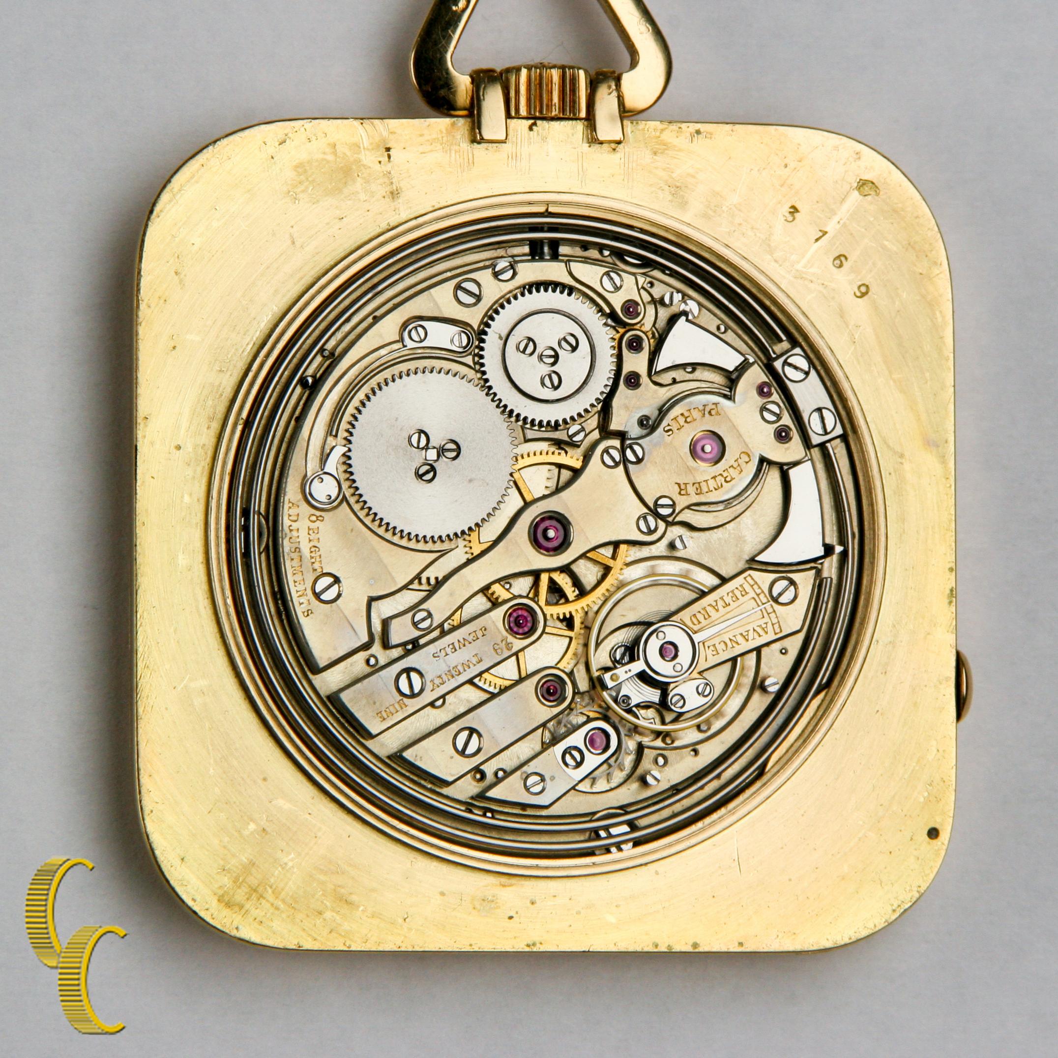 Cartier Yellow Gold Antique Square 29 Jewels Repeater Pocket Watch For Sale 4