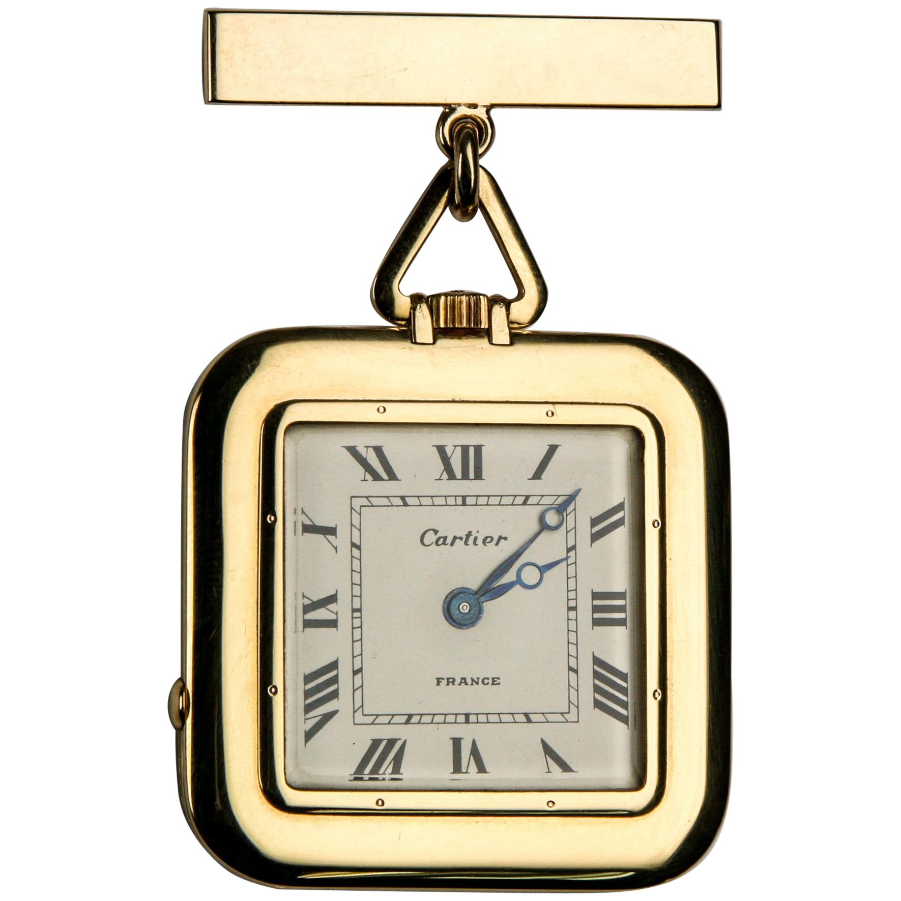 Cartier Yellow Gold Antique Square 29 Jewels Repeater Pocket Watch For Sale