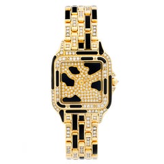 Cartier Yellow Gold Black Enamel Panther Midsize Watch