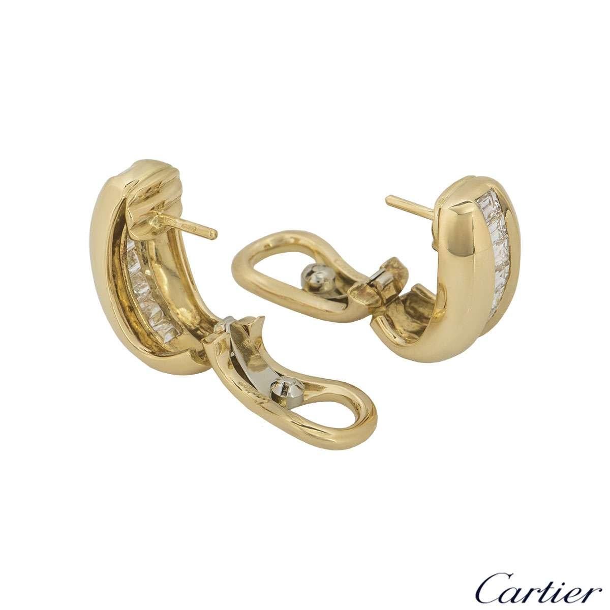 Baguette Cut Cartier Yellow Gold Bombe Diamond Earrings 1.44 Carat