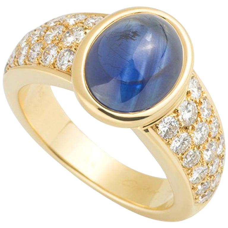 Cartier Yellow Gold Cabochon Sapphire and Diamond Ring
