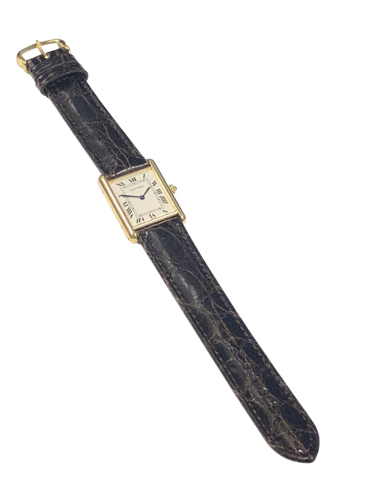 Cartier Yellow Gold Classic Louis Cartier Tank Quartz Wrist Watch For Sale 1