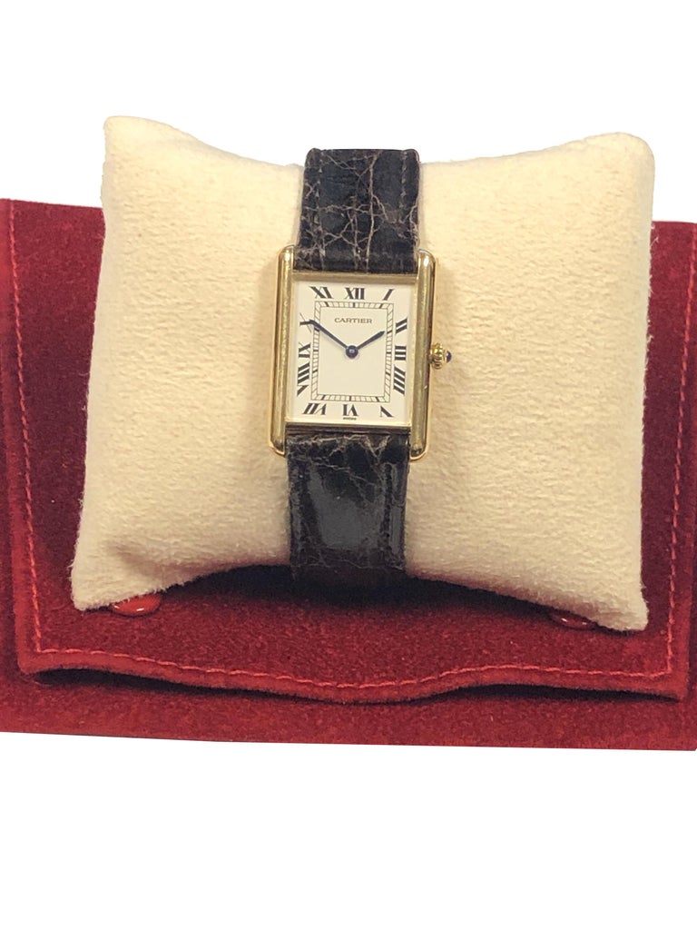 Cartier Yellow Gold Classic Louis Cartier Tank Quartz Wrist Watch For Sale 2