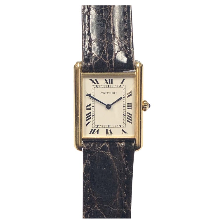 Cartier Yellow Gold Classic Louis Cartier Tank Quartz Wrist Watch For Sale