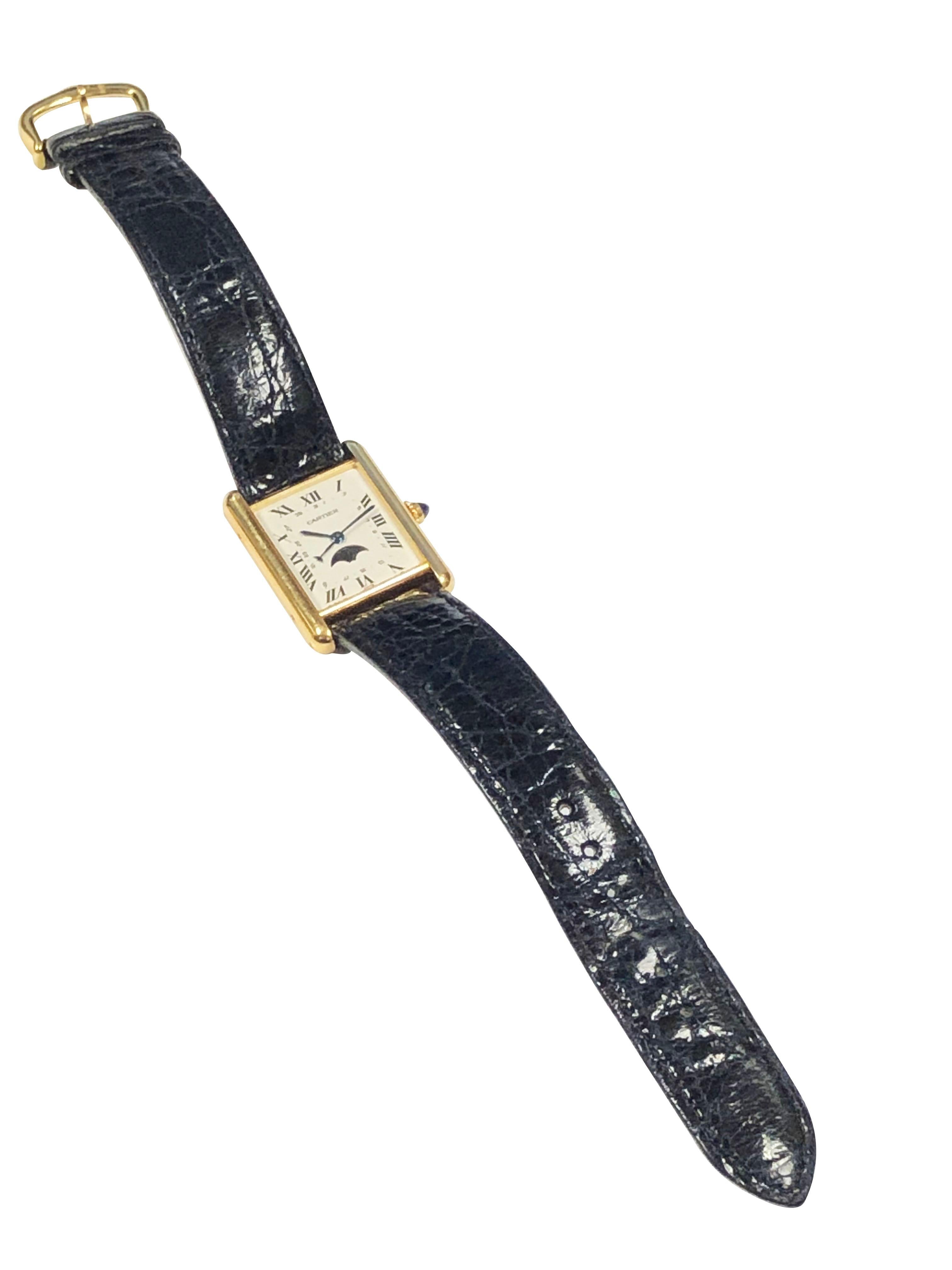 Cartier Yellow Gold Classic Tank Moonphase Calendar Wrist Watch In Excellent Condition In Chicago, IL