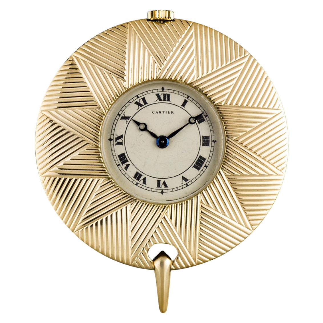 Cartier Yellow Gold Cream Roman Dial Pendant Fob Watch with Gold Chain