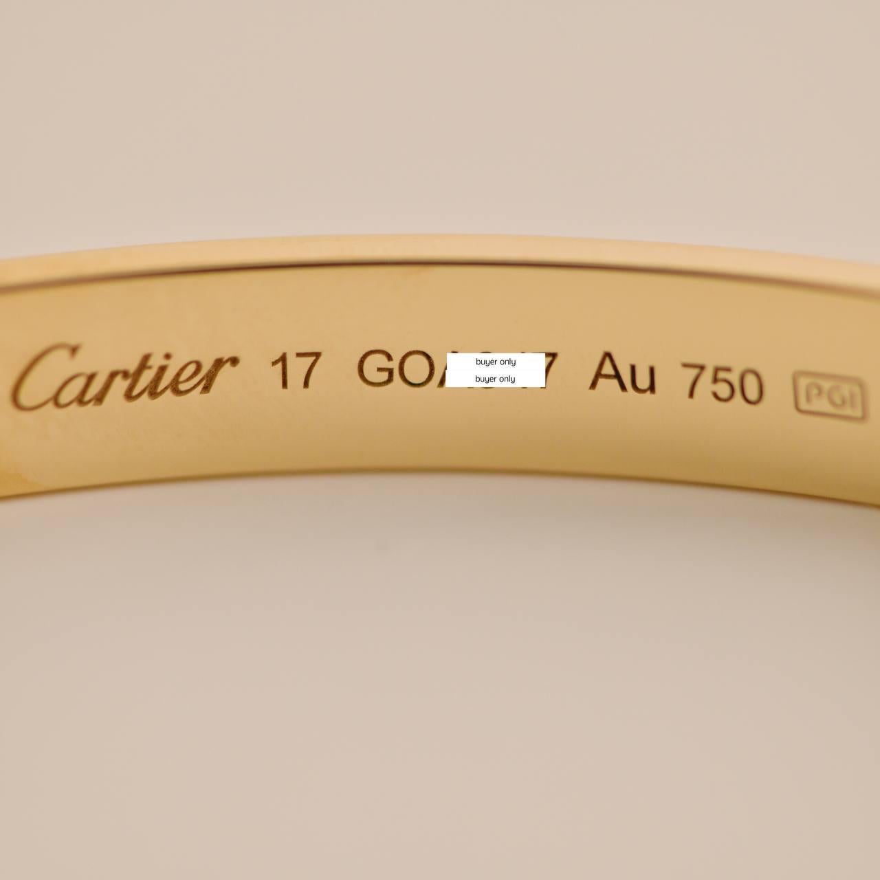 Cartier Yellow Gold Cuff Love Bracelet Size 17 For Sale 2