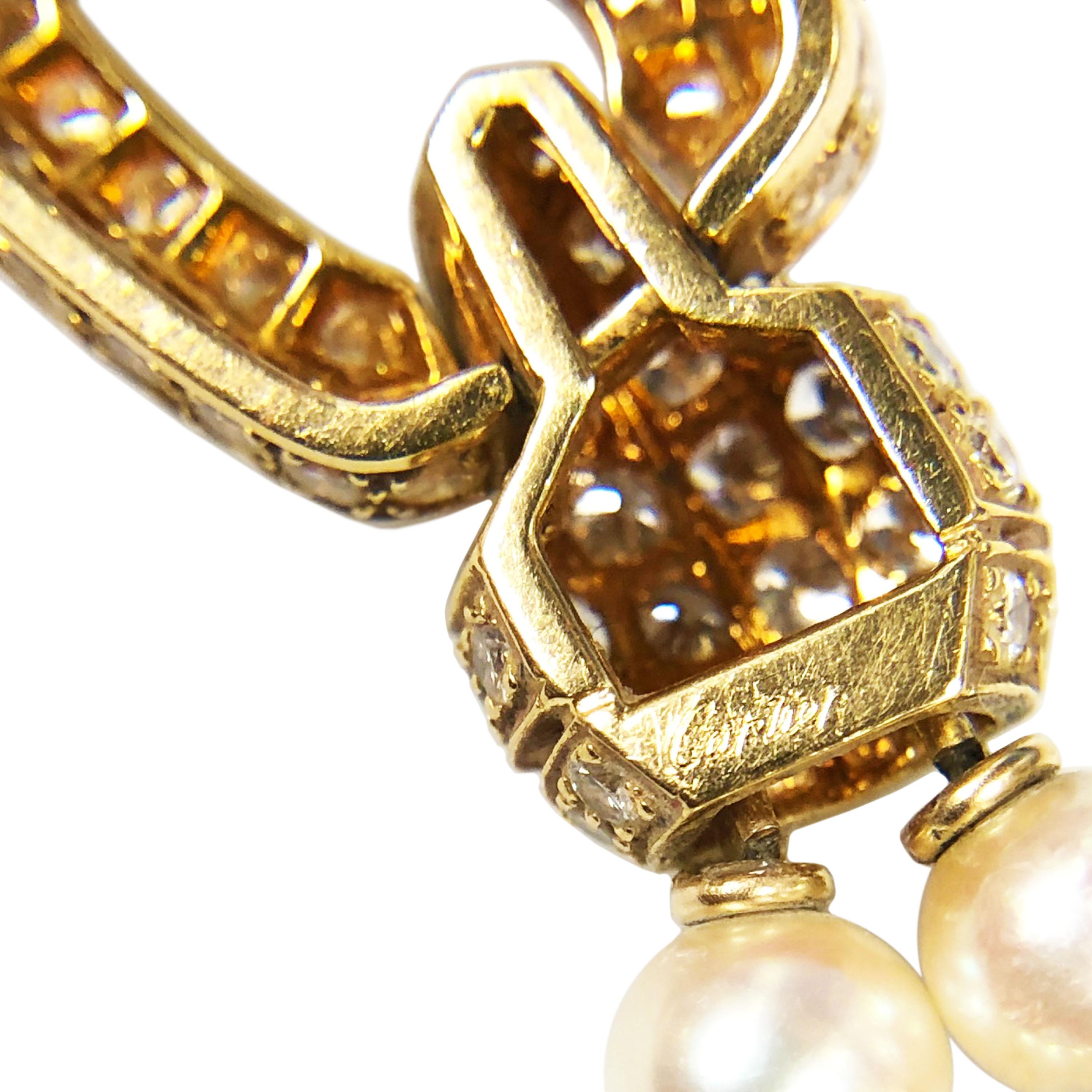 Women's Cartier Yellow Gold Diamond and Double Strand Pearl Necklace