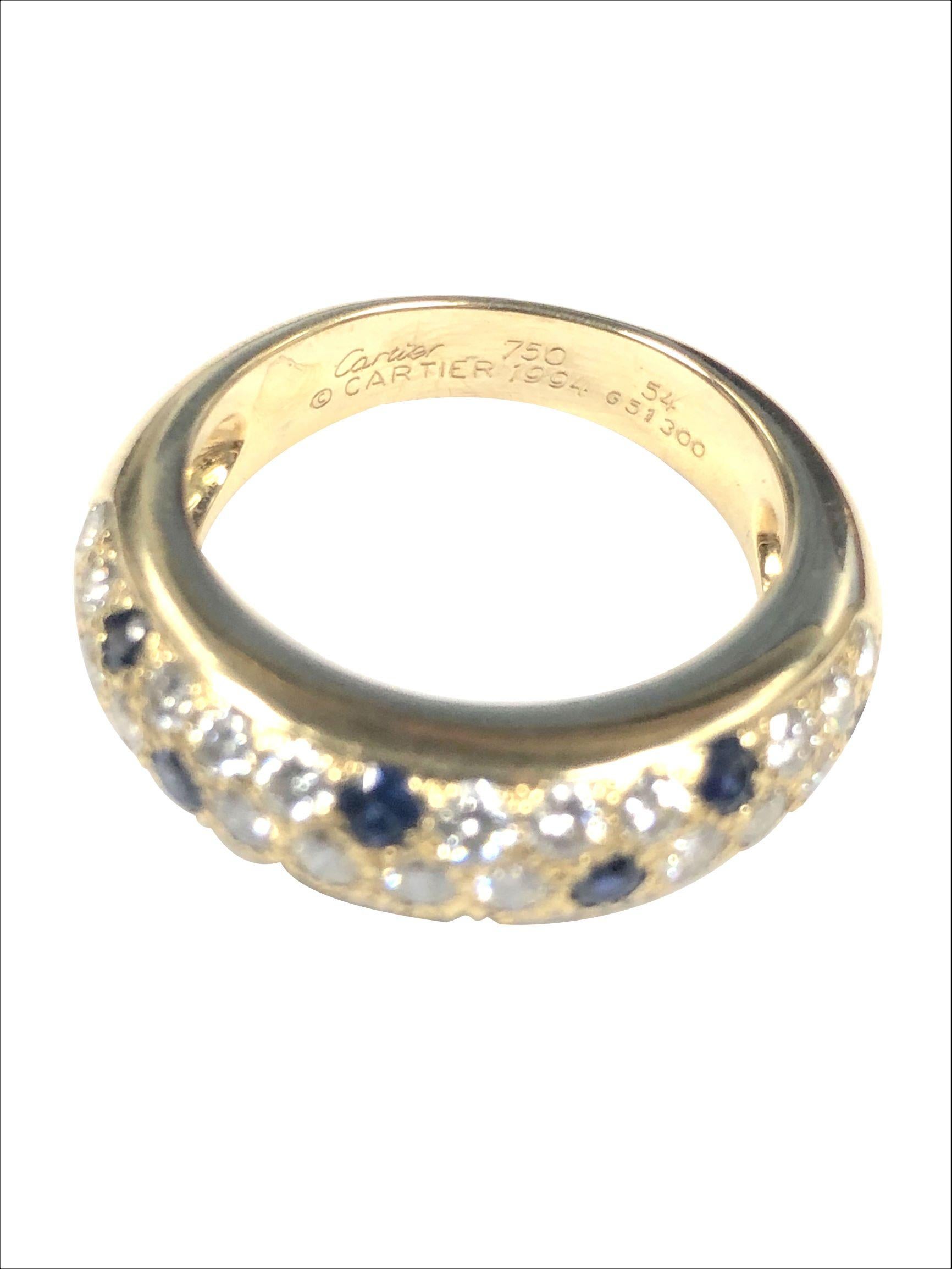 Cartier Yellow Gold Diamond and Sapphire Panther Mimi Band Ring In Excellent Condition In Chicago, IL