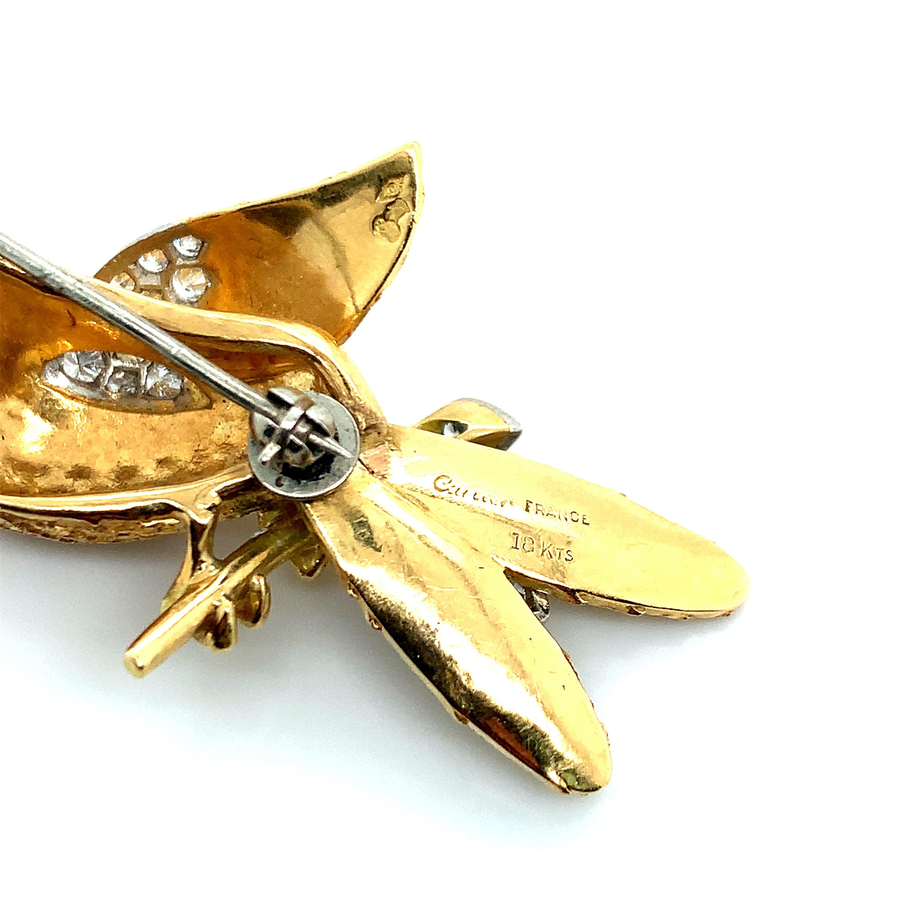 Cartier Yellow Gold Diamond Bird Brooch In Excellent Condition For Sale In New York, NY