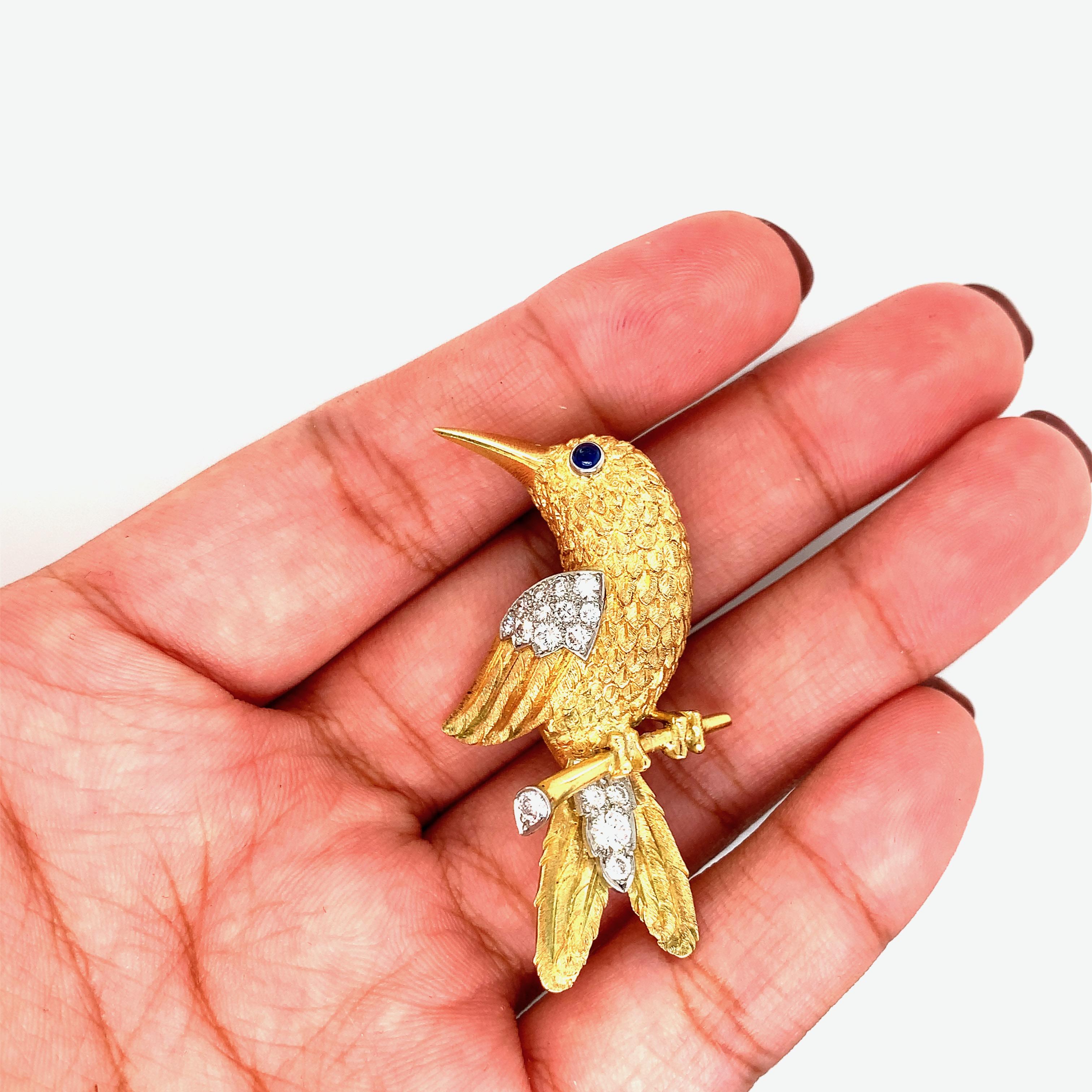 Women's or Men's Cartier Yellow Gold Diamond Bird Brooch For Sale