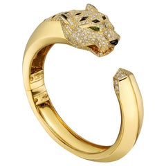 Cartier Yellow Gold Diamond Black Onyx Panthère Cuff Bracelet