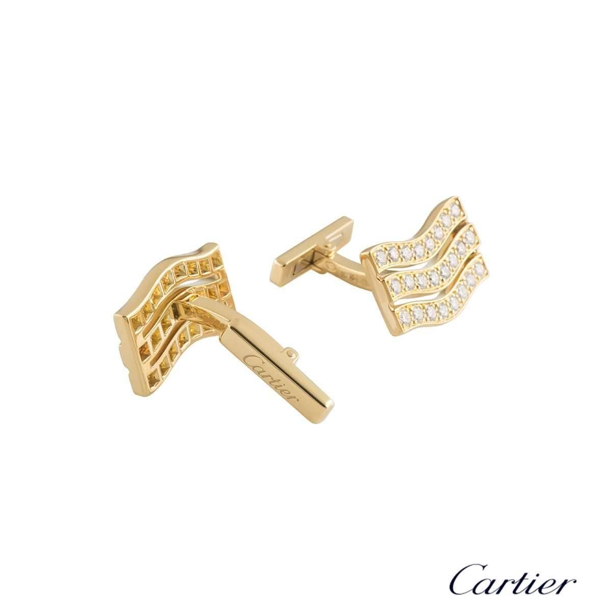 Cartier Yellow Gold Diamond Cufflinks In Excellent Condition In London, GB