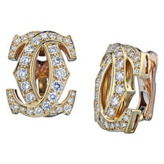 Cartier Yellow Gold Diamond Double C Collection Clip Earrings 2.25 Carat