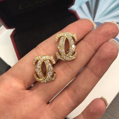Cartier Yellow Gold Diamond Double C Collection Clip Earrings 2.25 Carat