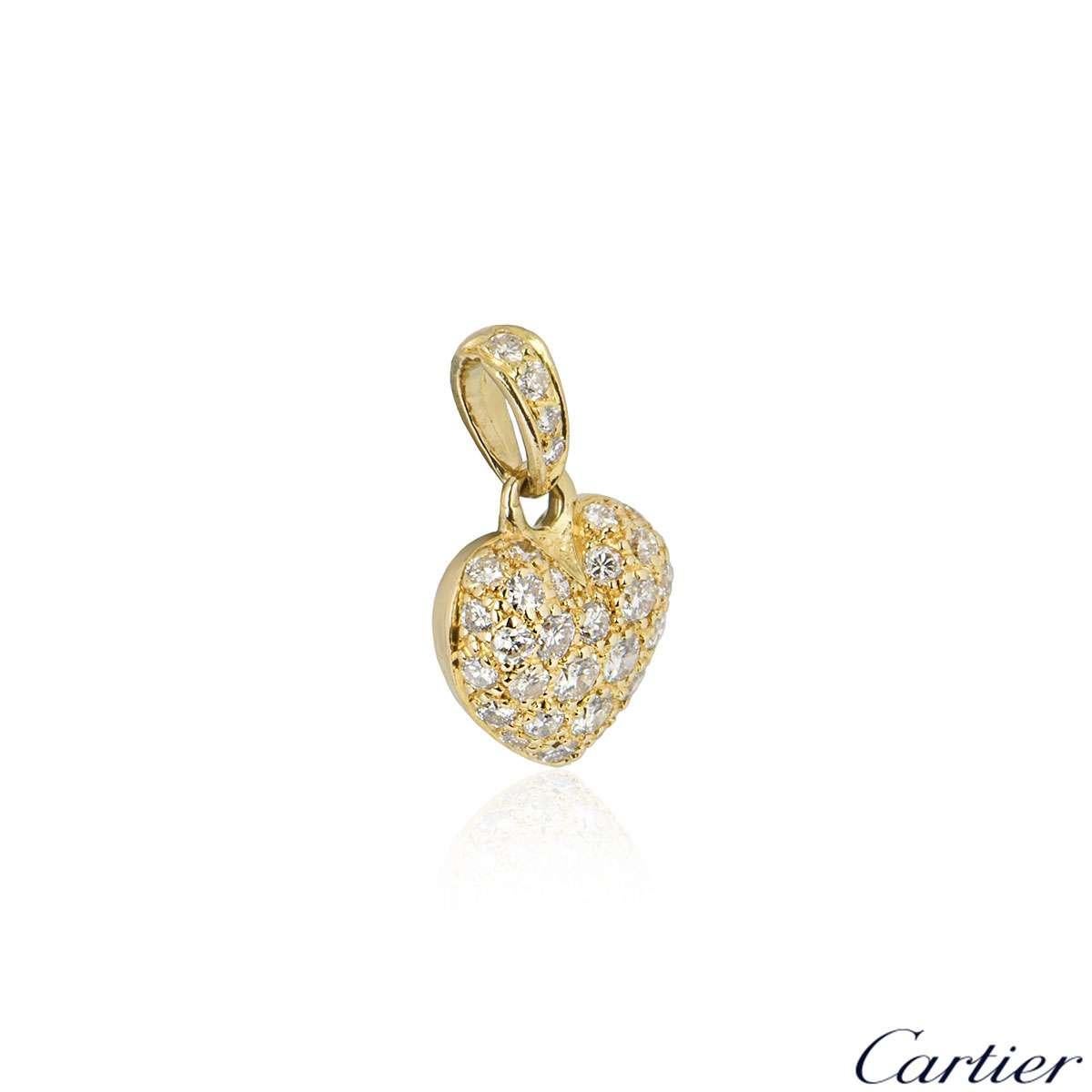 An 18k yellow gold diamond set heart charm by Cartier. The charm is pave set with round brilliant cut diamonds graduating in size. The charm has a gross weight of 1.6 grams.

The pendant comes complete with a presentation box and our own certificate