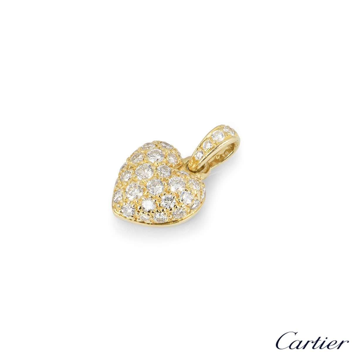 Round Cut Cartier Yellow Gold Diamond Heart Charm