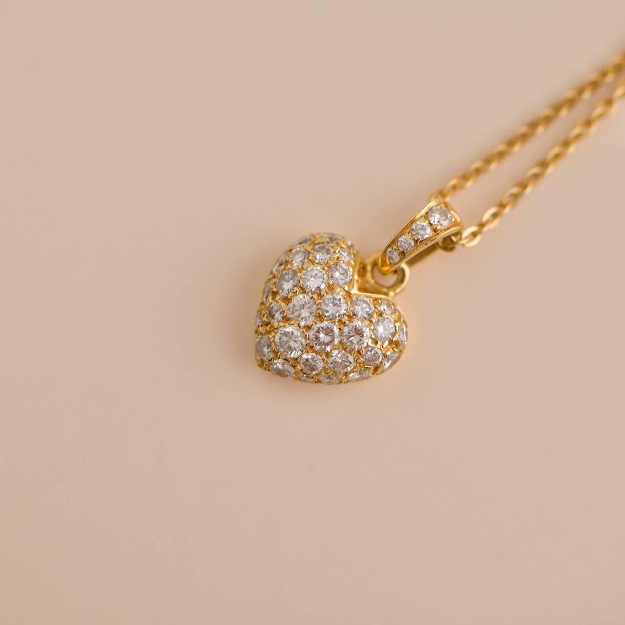 Women's or Men's Cartier Yellow Gold Diamond Heart Pendant For Sale