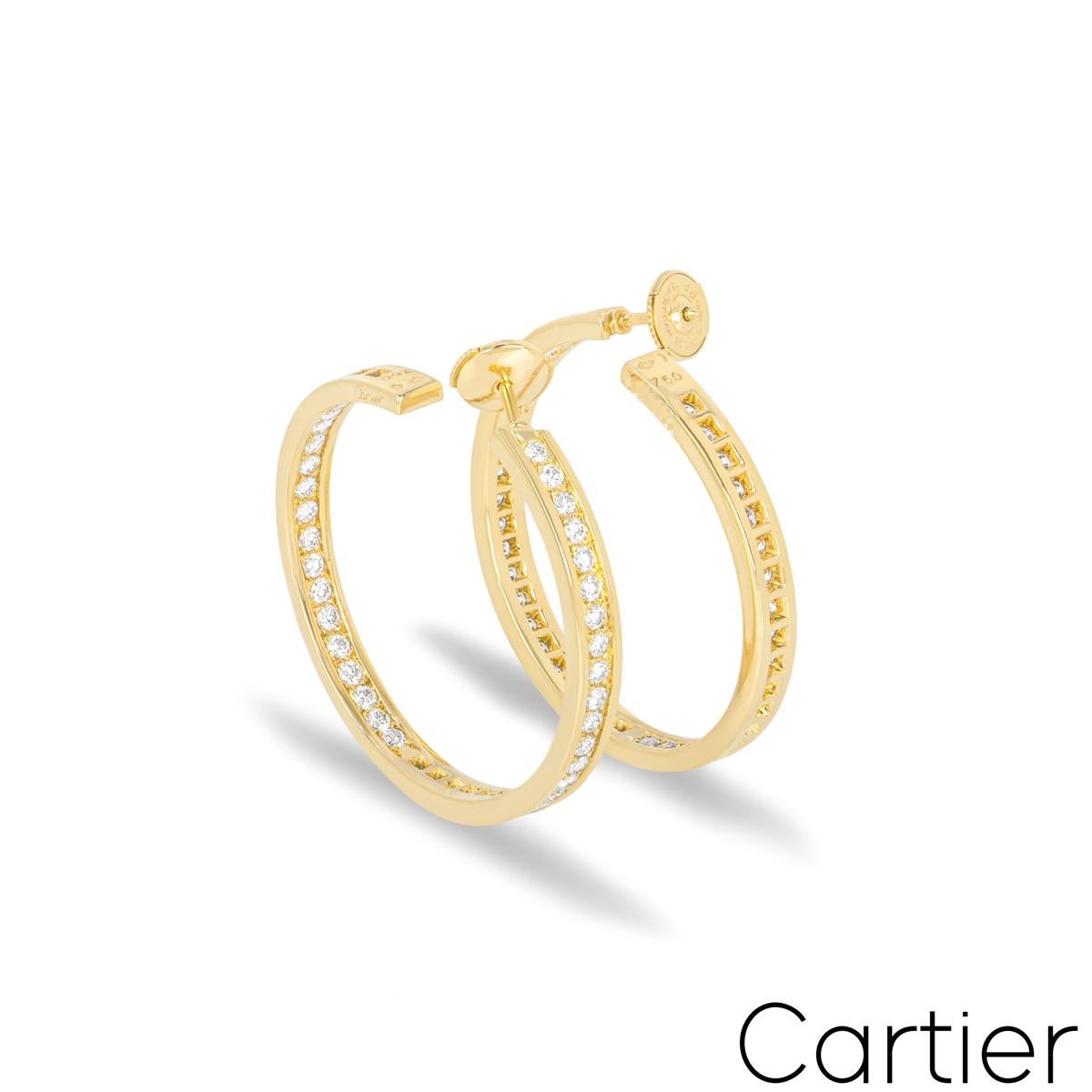 Contemporary Cartier Yellow Gold Diamond Hoop Earrings 1.93 Carats