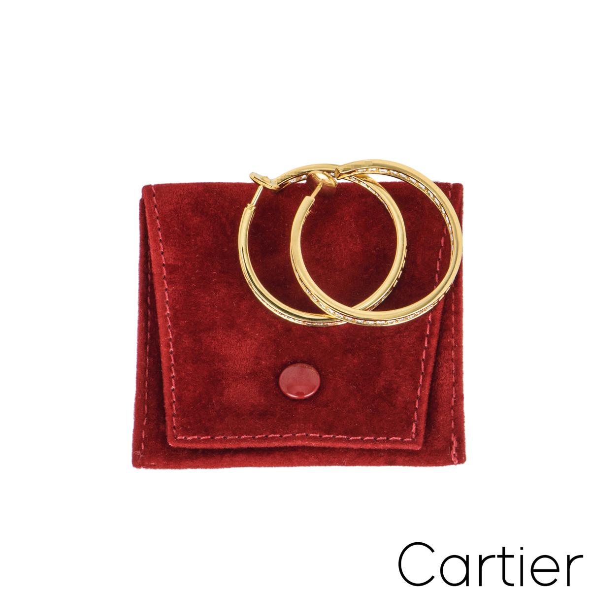 Round Cut Cartier Yellow Gold Diamond Hoop Earrings 1.93 Carats