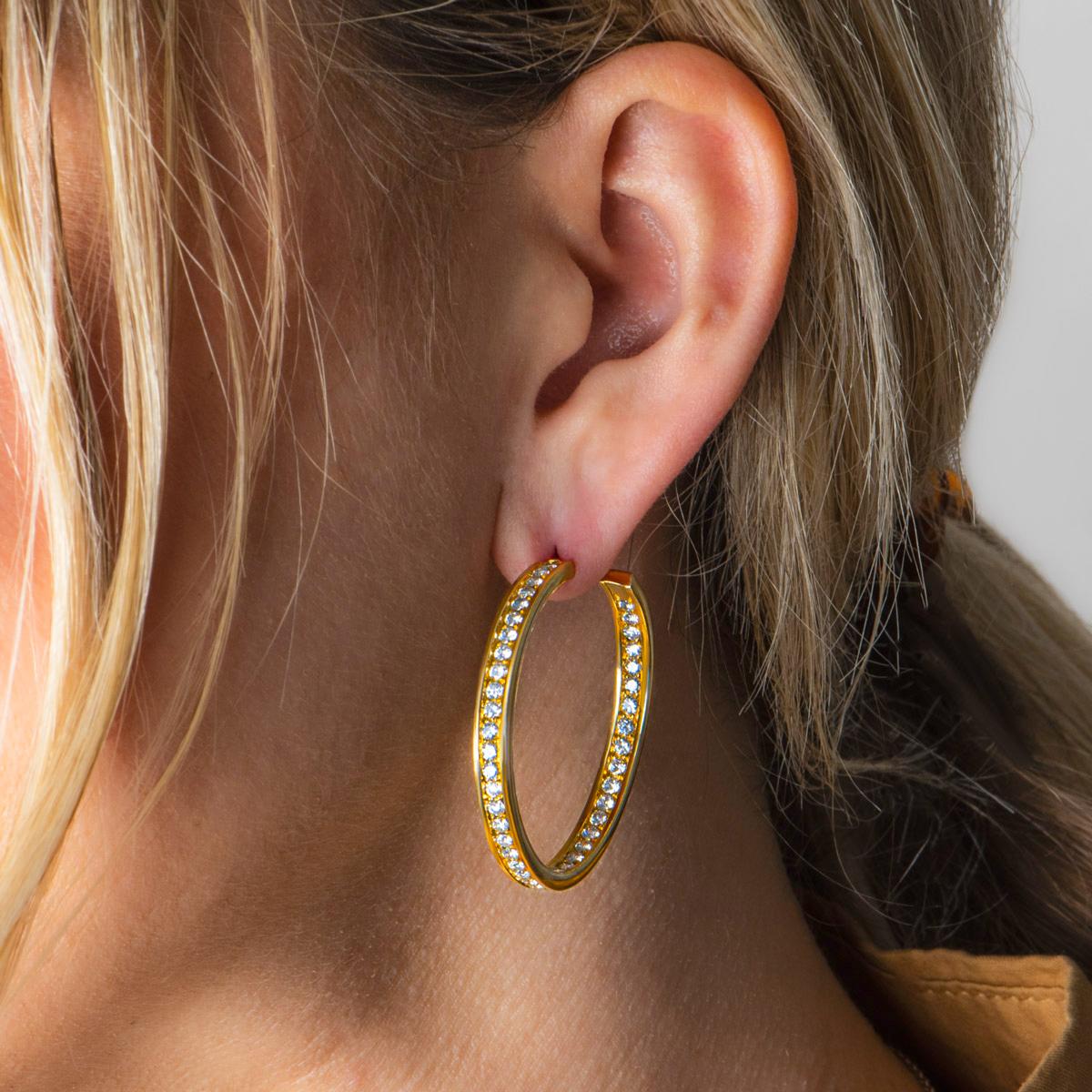 Cartier Yellow Gold Diamond Hoop Earrings 1.93 Carats In Excellent Condition In London, GB