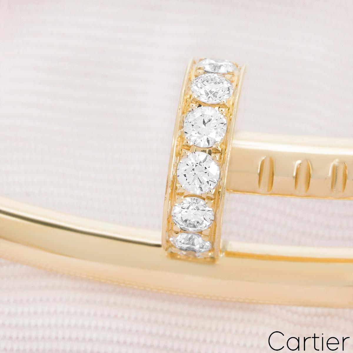 Round Cut Cartier Yellow Gold Diamond Juste Un Clou Bracelet Size 16 B6048616 For Sale