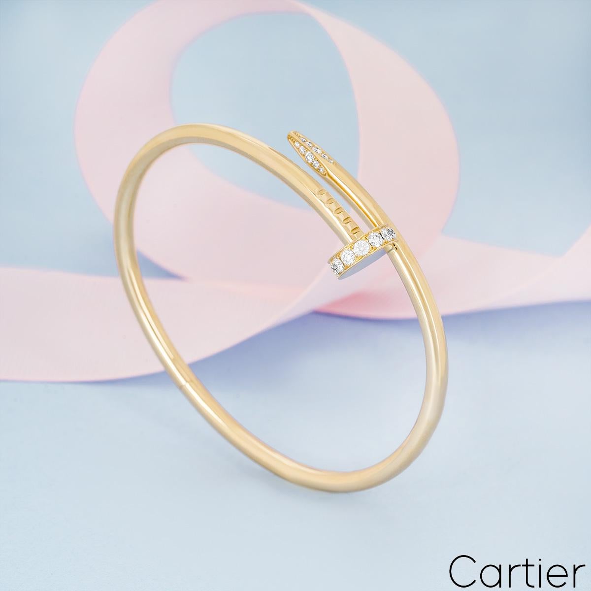 Women's Cartier Yellow Gold Diamond Juste Un Clou Bracelet Size 17 B6048617 For Sale