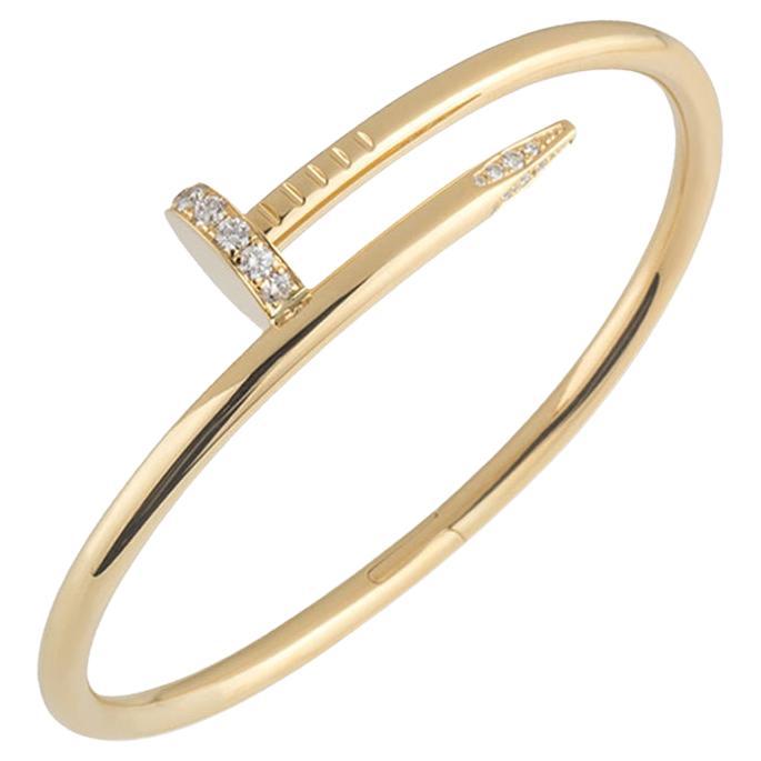 Cartier Yellow Gold Diamond Juste Un Clou Bracelet Size 17 B6048617 For Sale