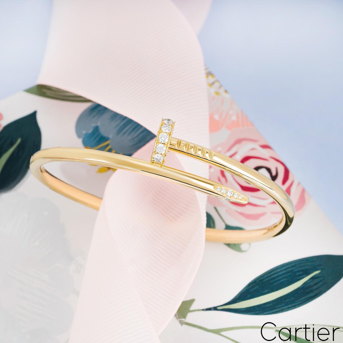 Women's Cartier Yellow Gold Diamond Juste Un Clou Bracelet Size 18 B6048618 For Sale