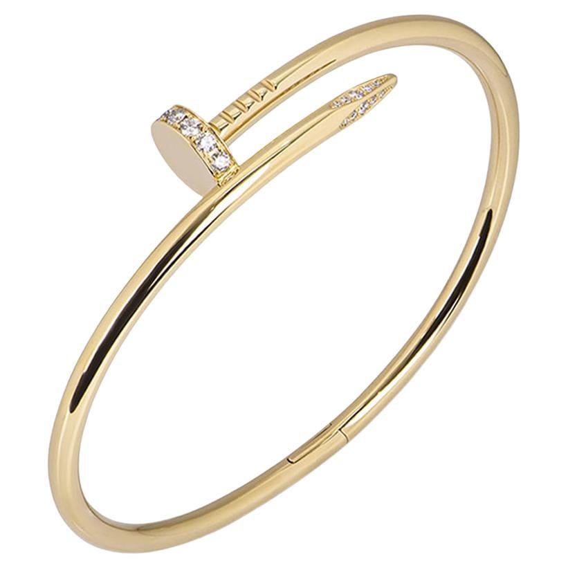 Cartier Yellow Gold Diamond Juste Un Clou Bracelet Size 18 B6048618 For Sale