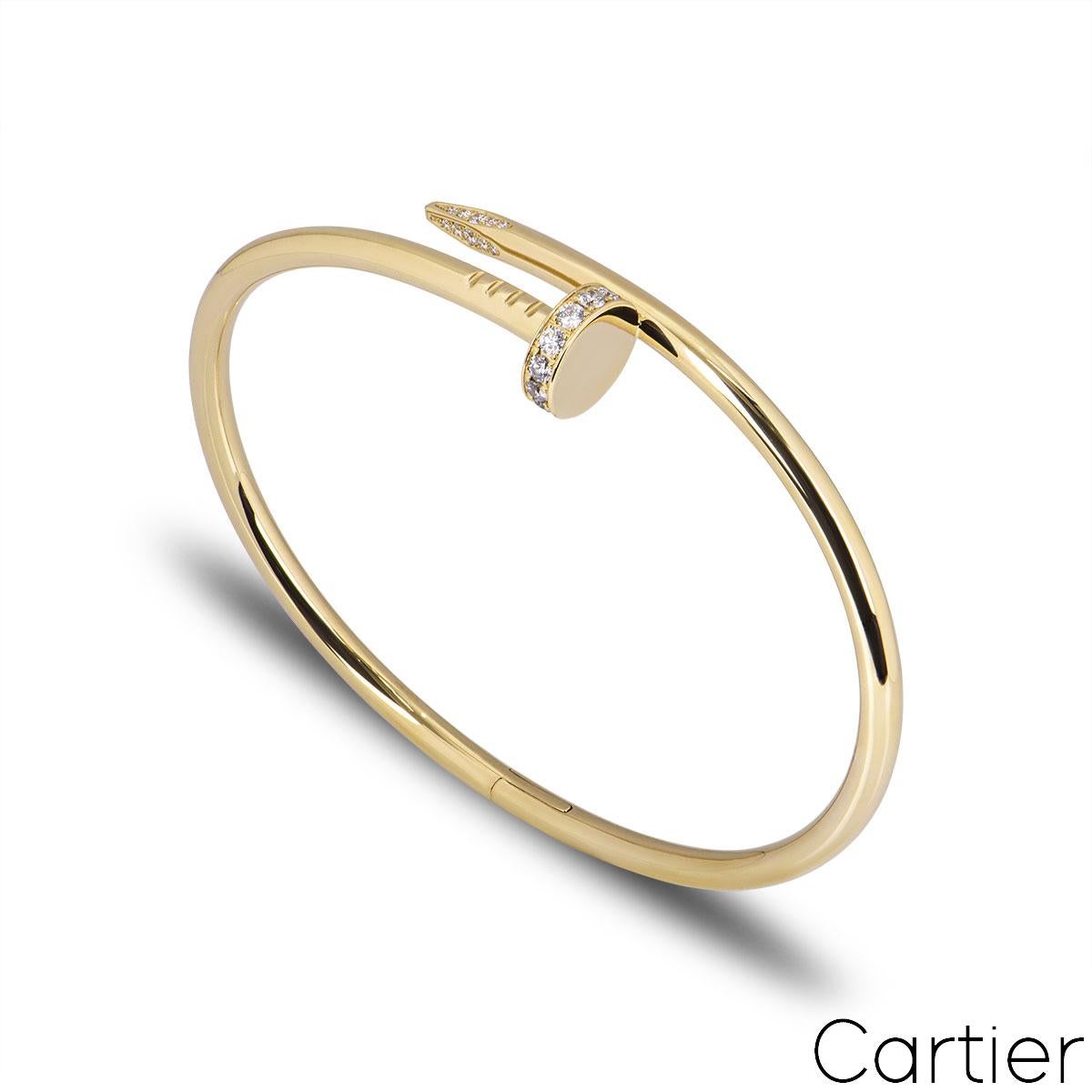 Cartier Yellow Gold Diamond Juste Un Clou Bracelet Size 20 B6048620 In Excellent Condition For Sale In London, GB