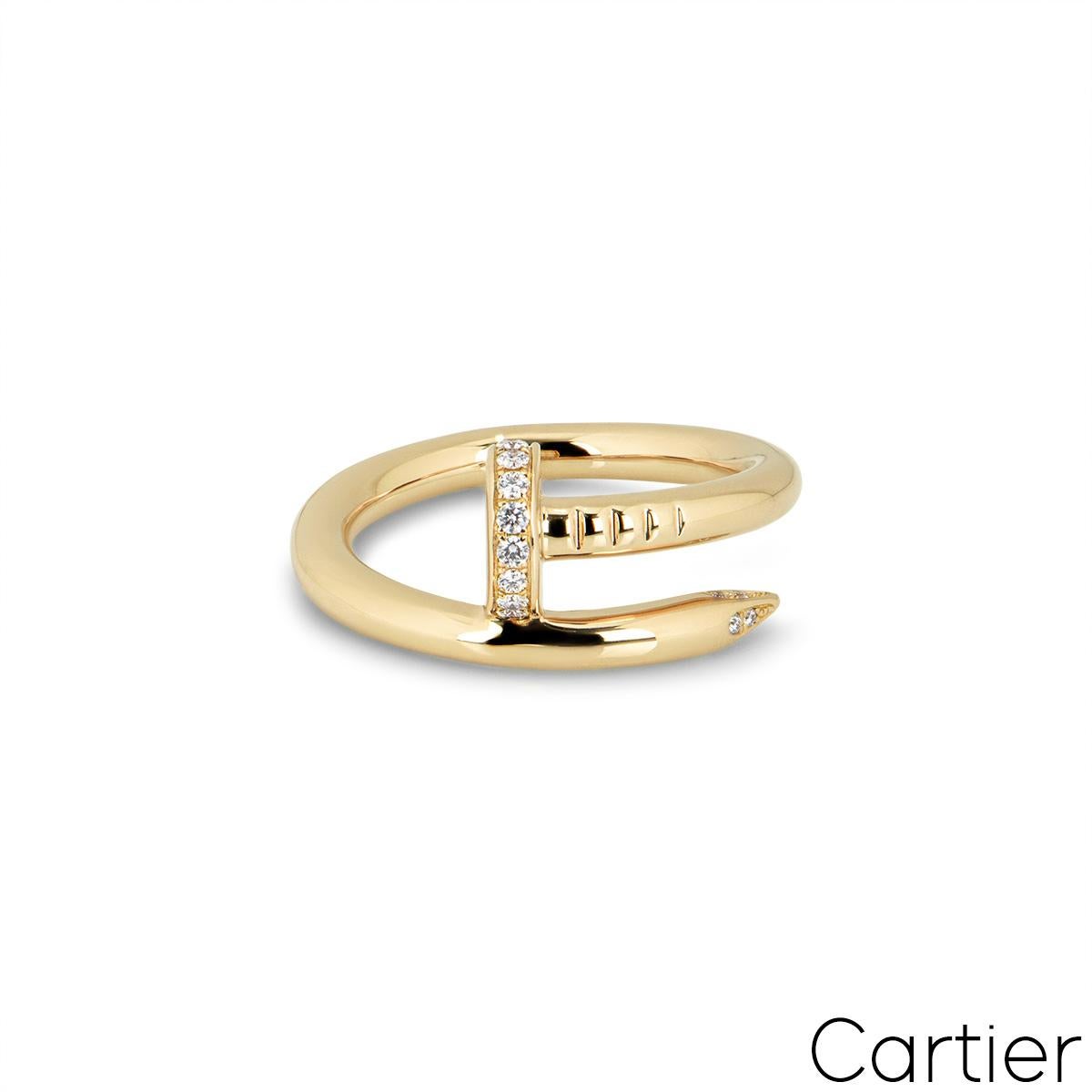 Round Cut Cartier Yellow Gold Diamond Juste Un Clou Ring Size 48 B4216900 For Sale
