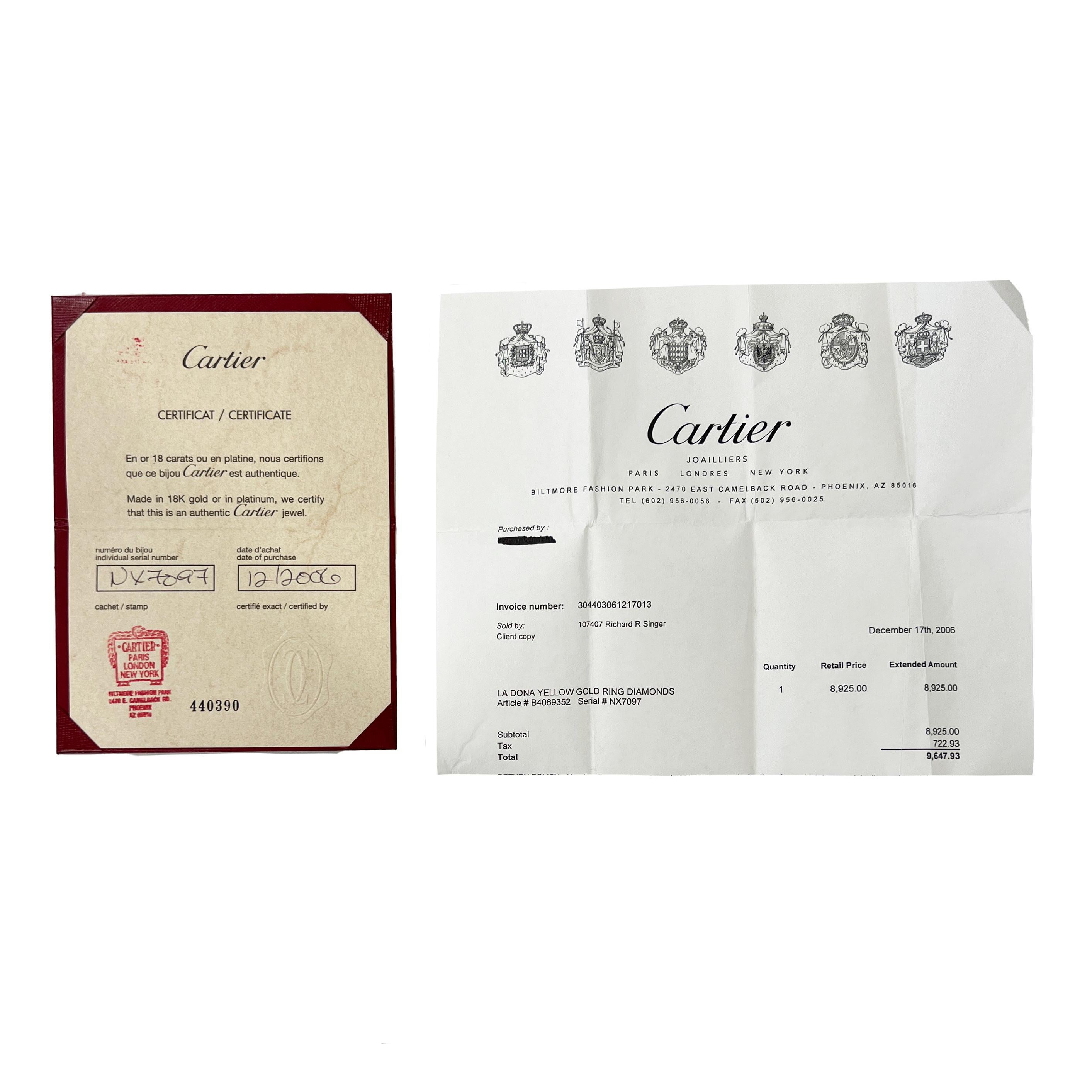 Bague La Dona en or jaune et diamants de Cartier Unisexe en vente