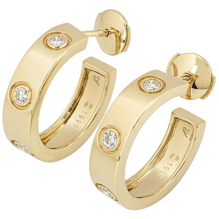 Cartier Yellow Gold Diamond Love Hoop Earrings at 1stDibs