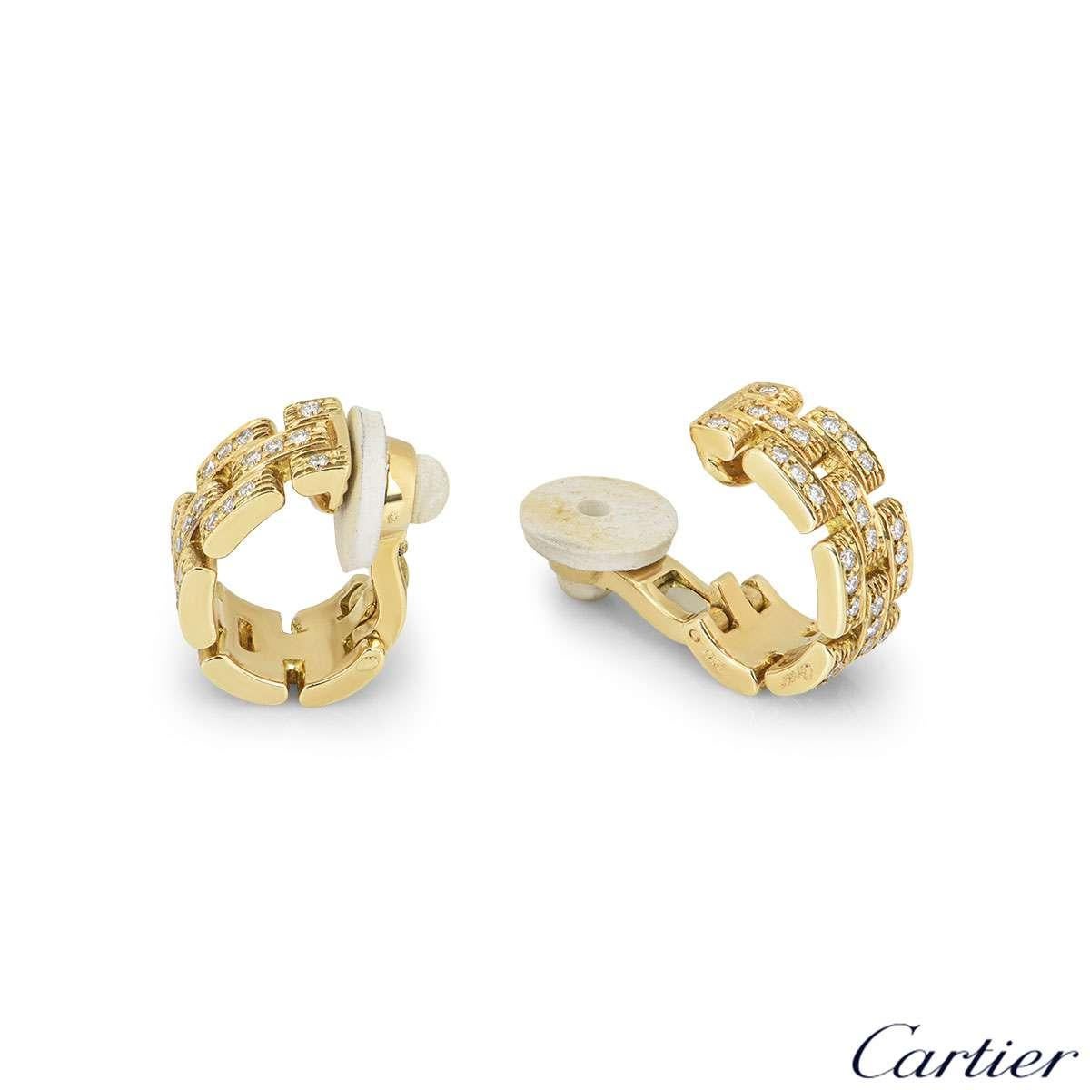 Round Cut Cartier Yellow Gold Diamond Maillon Panthere Ear Clips