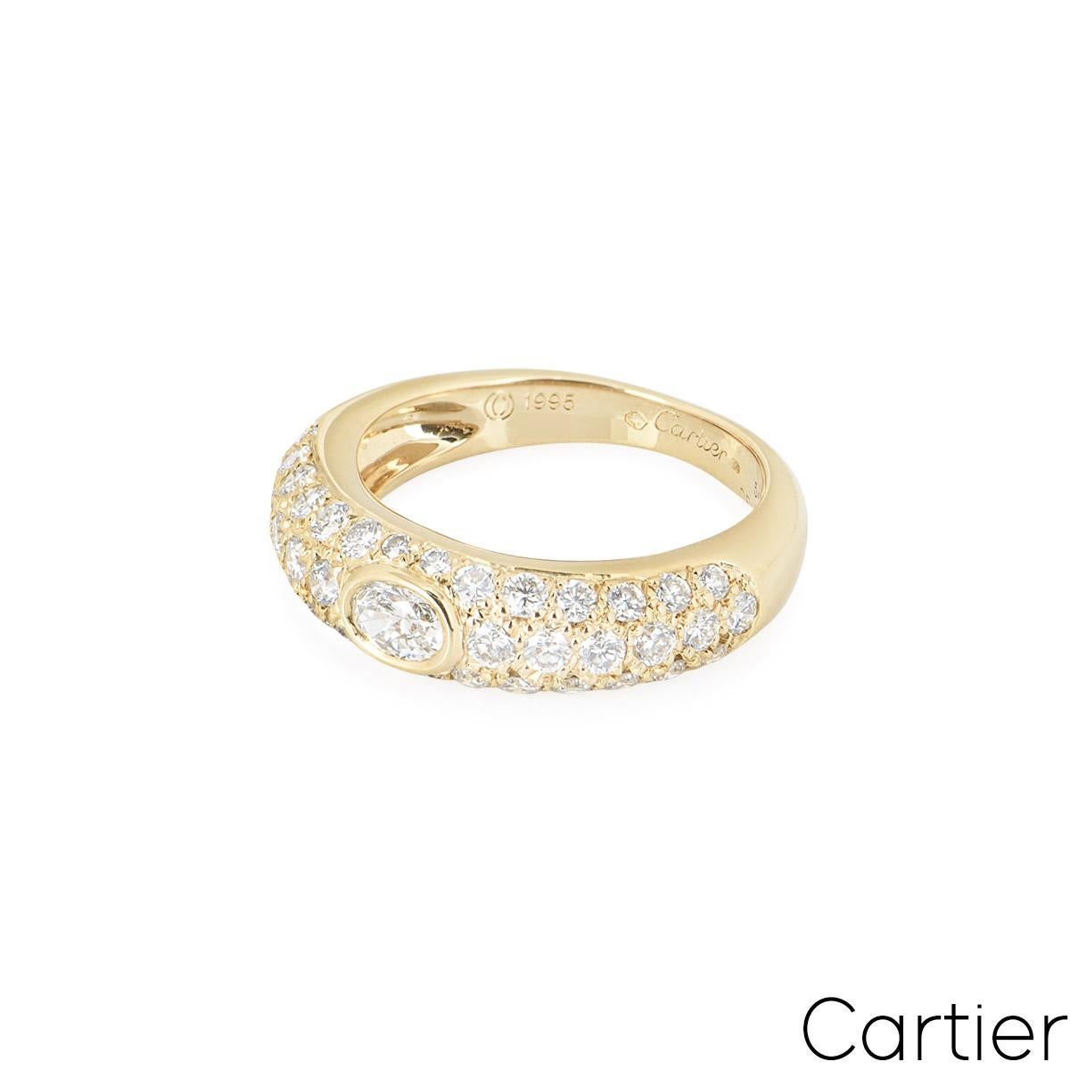 Oval Cut Cartier Yellow Gold Diamond Mimi Ring Size 54 For Sale