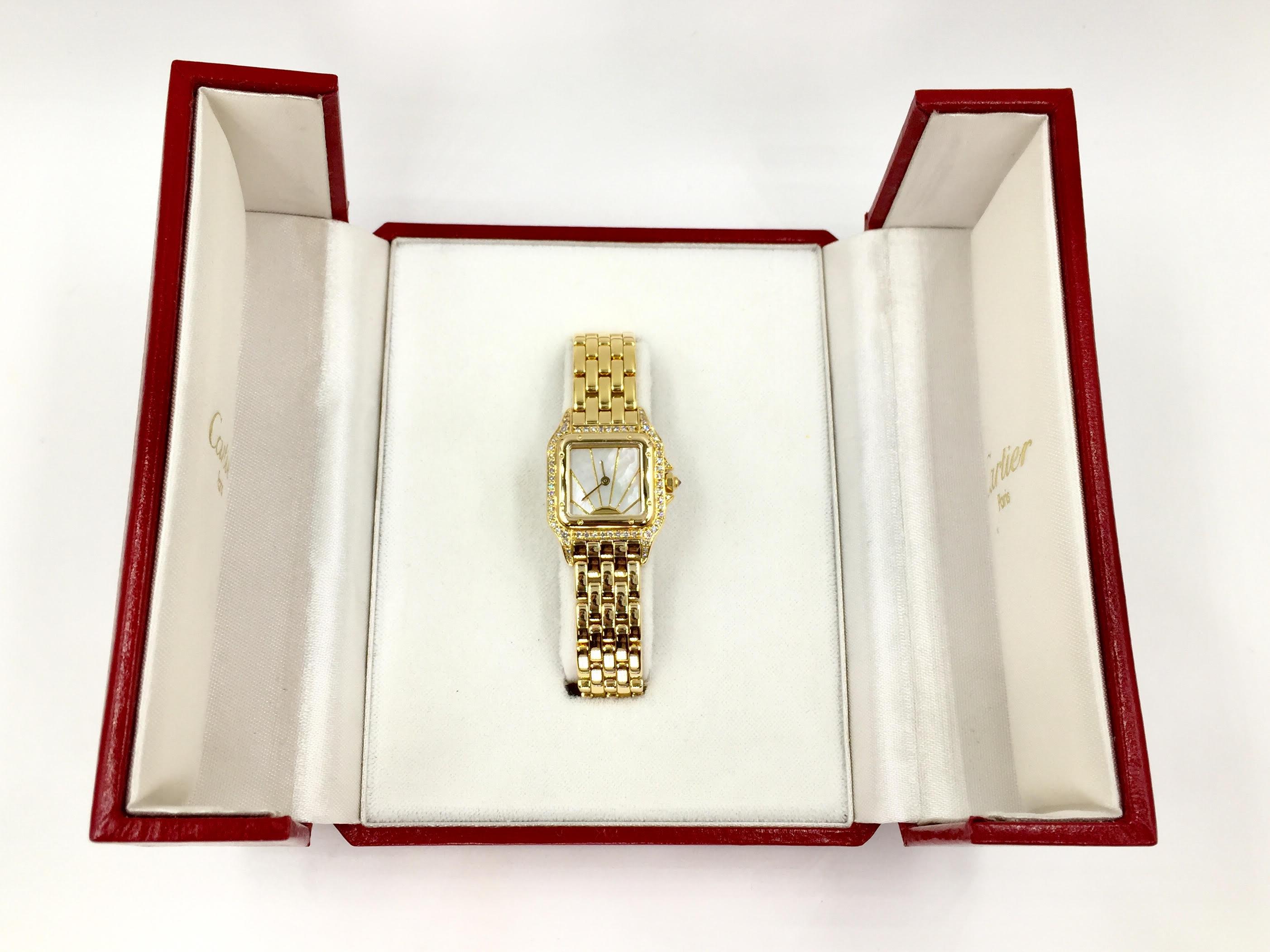 Cartier yellow Gold Diamond Mother-of-Pearl Panthére Quartz Wristwatch  5