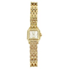 Retro Cartier yellow Gold Diamond Mother-of-Pearl Panthére Quartz Wristwatch 